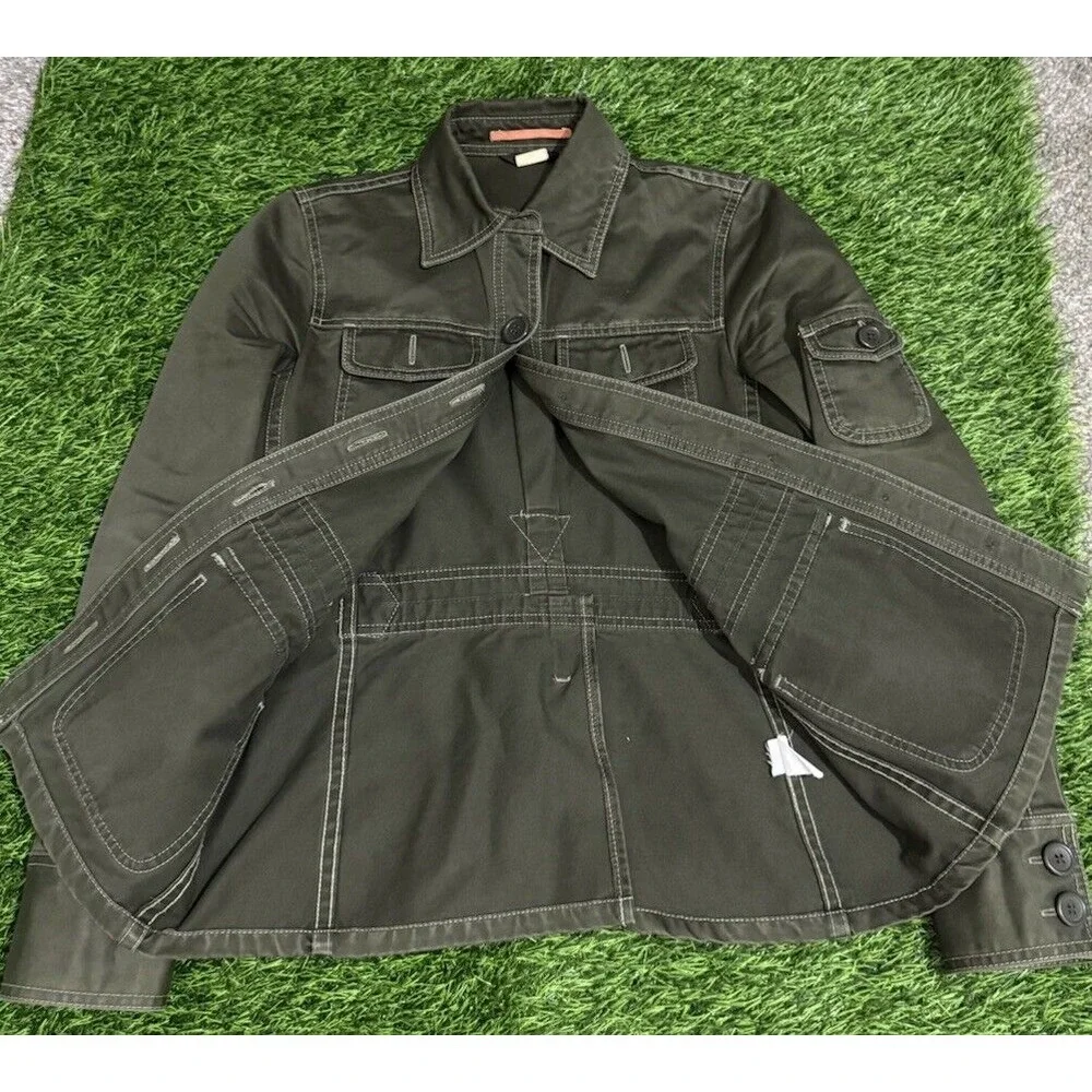 J. Crew Women's Military Jacket Size XS Green Twill 100% Cotton Belted‎ Long Slv